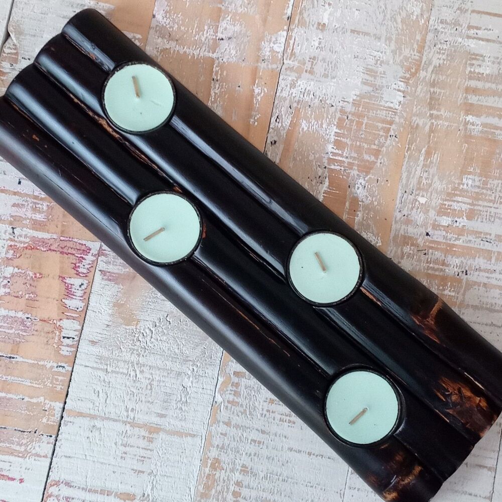 Z Gallerie Coastal Driftwood Bamboo Candle Holder Beach House Tea Light Zen Boho